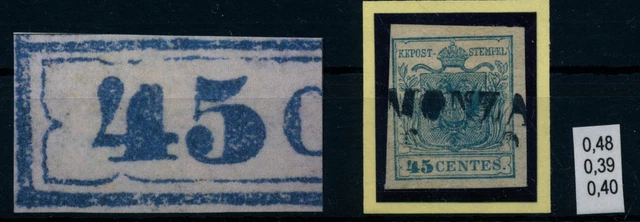 LOMBARDEI-VENETIEN 1850 45C, HP, TYPE I.! Wz! STARK QUADRILL.PAPIER! MONZA.