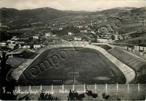 Cartolina di L'Aquila, stadio comunale - 1957