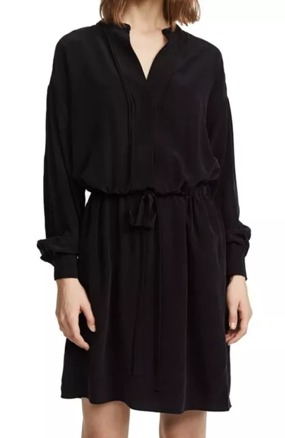 Vince 100% Silk Women's Shirred Sleeve Dress Black Size M Org $395