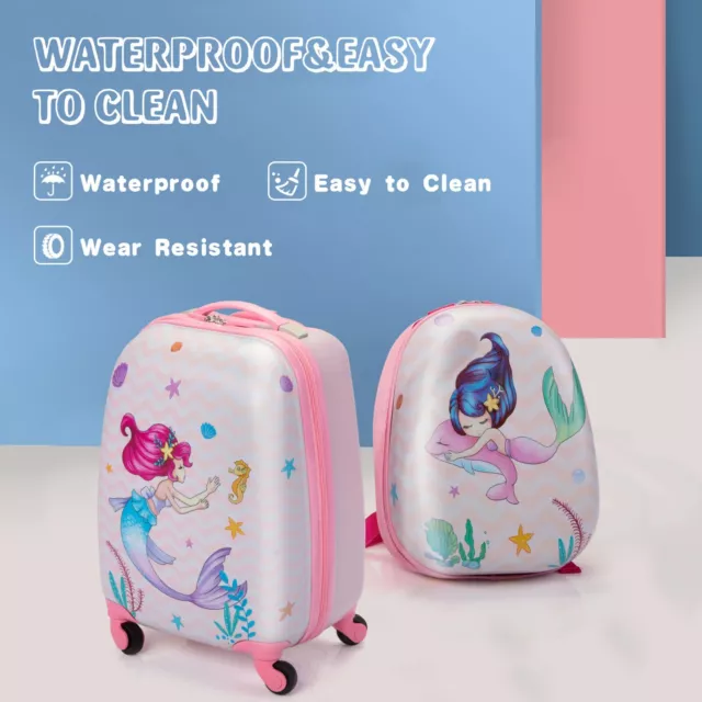 Kids Carry On Luggage Suit 2PCs Back & Suitcase Girls Pink 16"  Wheels Children