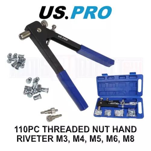 US PRO Tools 110pc Threaded Nut Hand Riveter M3, M4, M5, M6, M8 5467