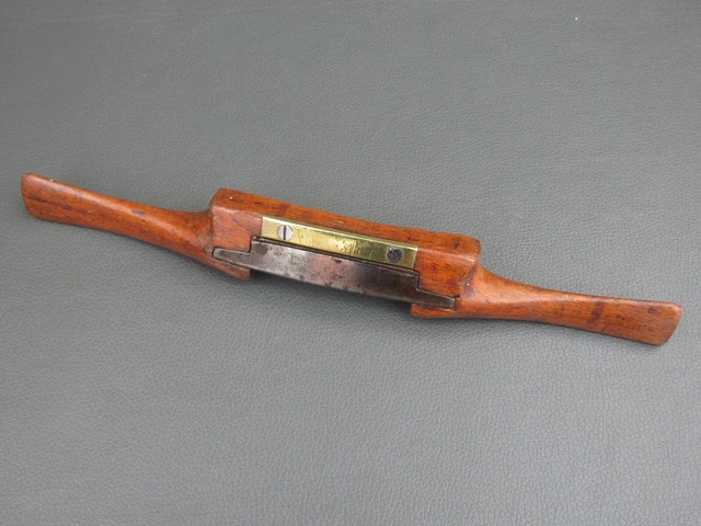 Vintage wooden & brass adjustable spoke shave old tool by Newey & Sons 3