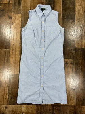 Ralph Lauren Womens Dress Small Blue Check Button Front Sleeveless LRL Dress