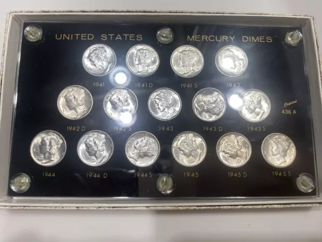 1941-1945 PDS BU Mercury Dime Set In Capital Plastics Holder. All BU, Many FB!