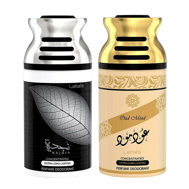 Lattafa Najdia + Oud Mood Perfumed Body Spray Deodorant Men and Women 250ml Each