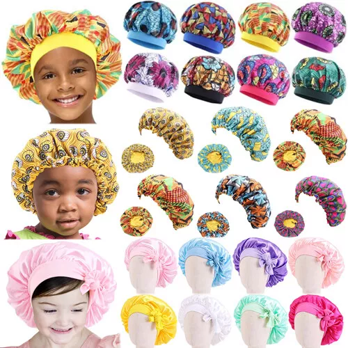 Baby Kids Satin Night Sleep Cap Hair Bonnet Hat Silk Wide Elastic Head Cover ↕