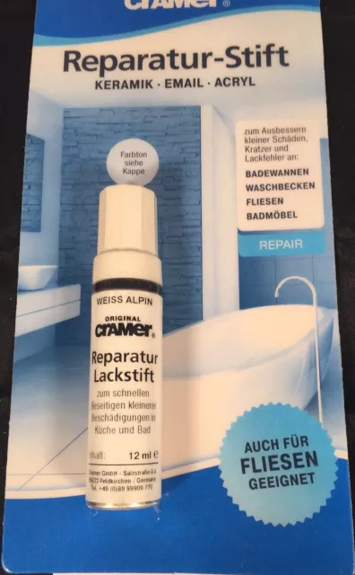 Cramer Reparatur-Stift Lackstift für Acryl-Keramik-Email in weiß/Alpin