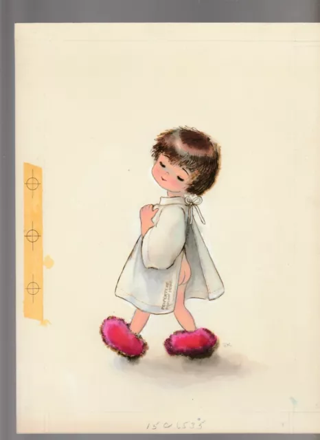 GET WELL SOON Cartoon Teddy Bear in Hospital Gown 7x9.5 Greeting Card Art  #9544