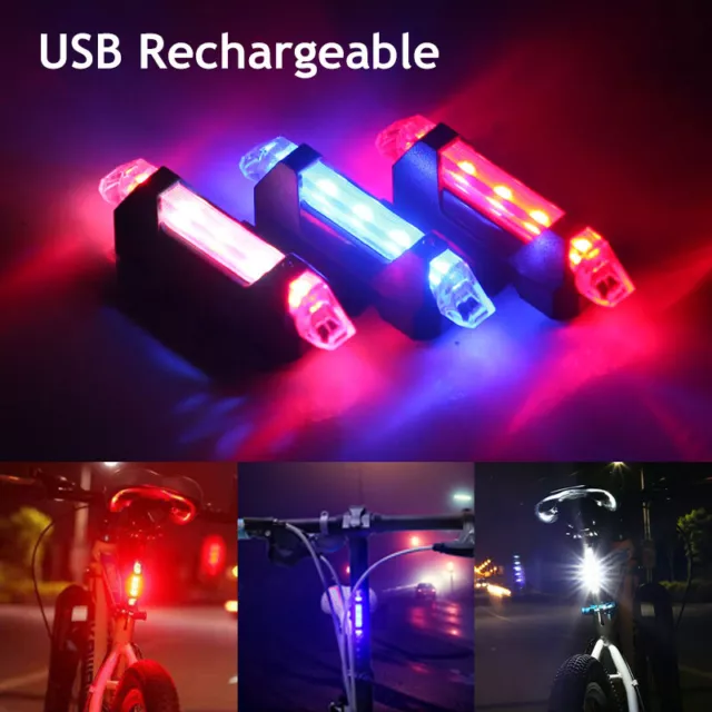 5 LED USB Rechargeable Bike Tail Light Bicycle Safety Cycling Warning Rear Lamps