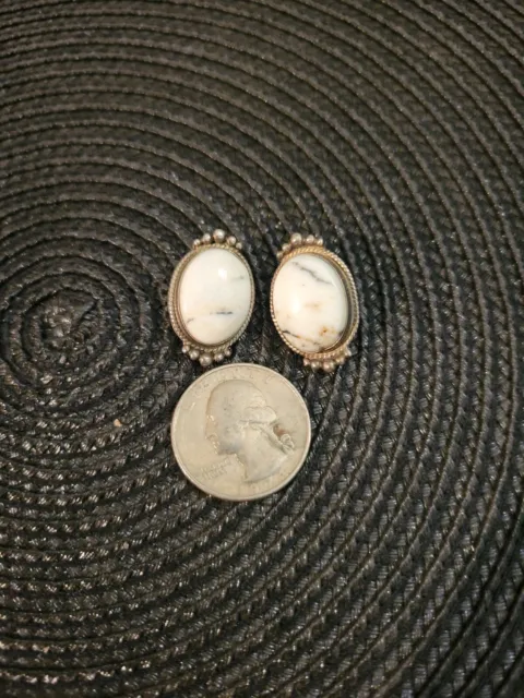 Vintage American Indian Earrings Sterling Silver And White Turquoise Stamped