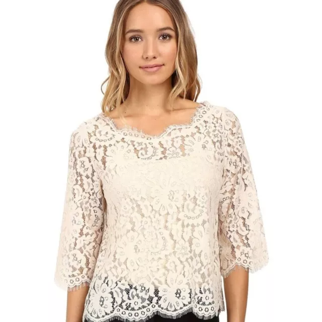 JOIE Elvia Scalloped Lace Top in New Moon Off White Sz S