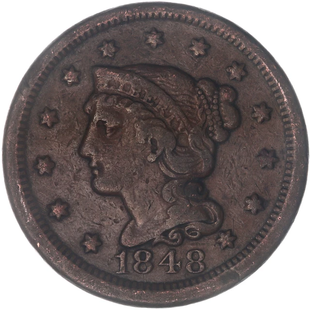 1848 (P) Braided Hair Large Cent Very Fine VF See Pics O263