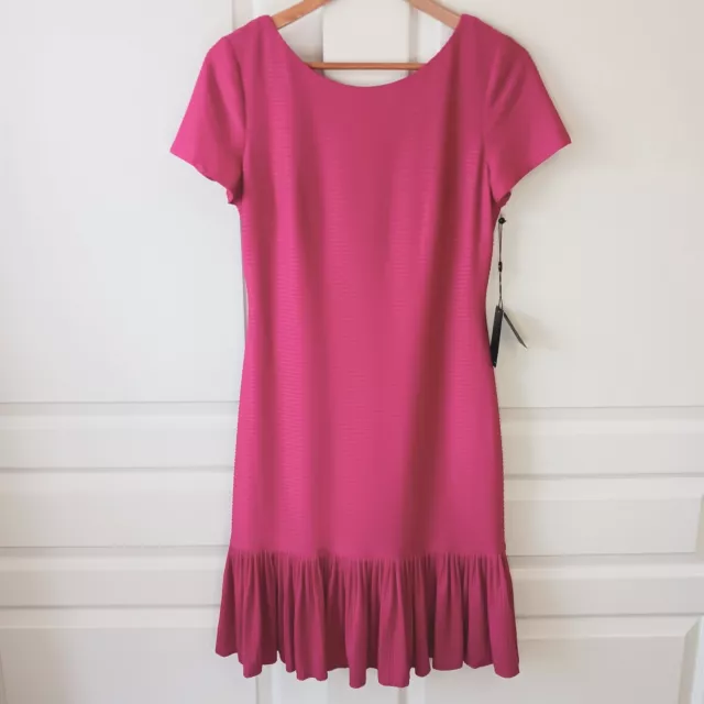 Adrianna Papell Women's Fuchsia Pink Sheath Ruffle Hem Short Sleeve Dress Size 8