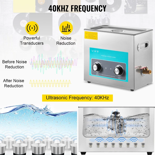 VEVOR 6L Ultrasonic Cleaner 200W Stainless Steel Knob Control w/ Heater & Timer 3