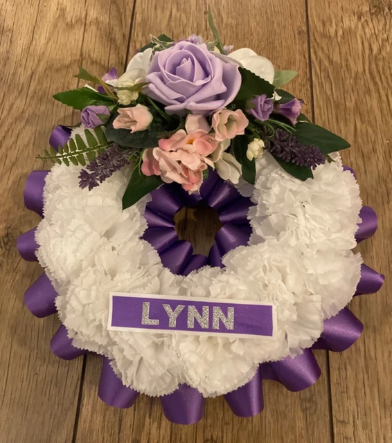 8” Artificial Silk Ring Wreath Funeral/Memorial for grave free name on ribbon