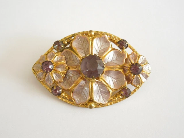 Broche Ancienne à Motif De Femme Peinte à La Main - Monture Dorée - Occasion