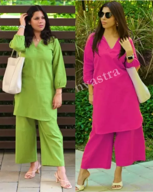 Indian Bollywood Wear Kurti Pant Set Designer Cotton Kurta-Palazzo For Women