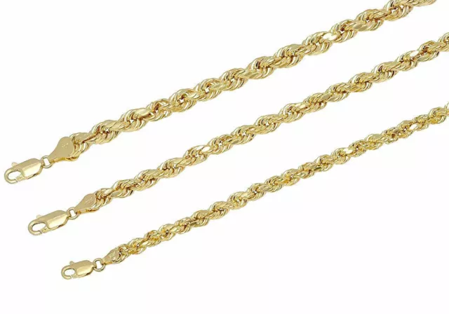 REAL 10K YELLOW Gold 4mm-6mm Diamond Cut Rope Chain Necklace 16