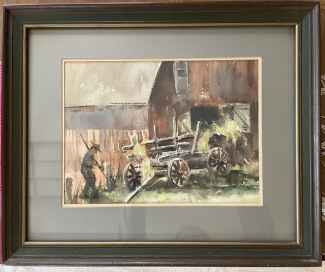 Vintage Watercolor New England Hay Barn, Unsigned