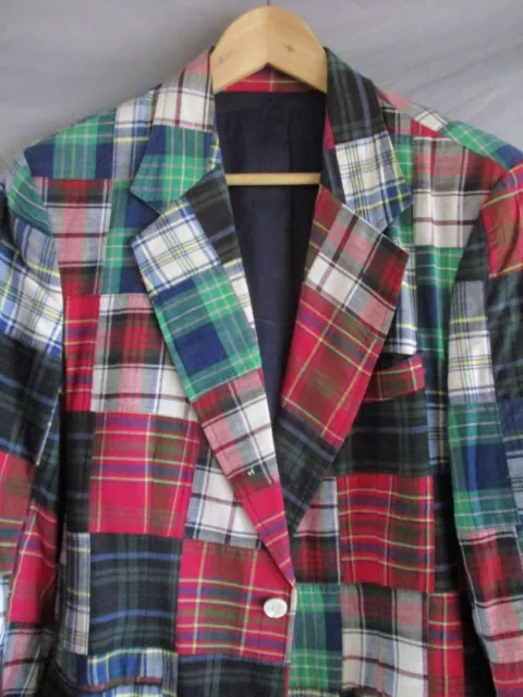 J Crew vintage Indiana Madras plaid patchwork blazer sport coat jacket 38R