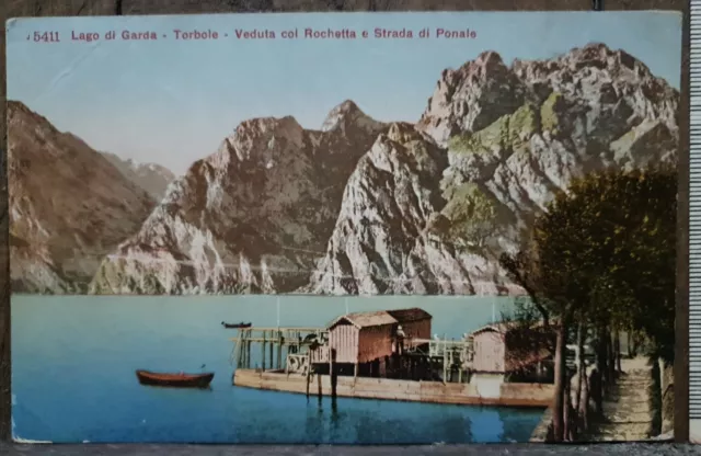 Torbola Lago Di Garda Rocchetta Strada Ponale Cartolina Viaggiata 1910 Barca -A3