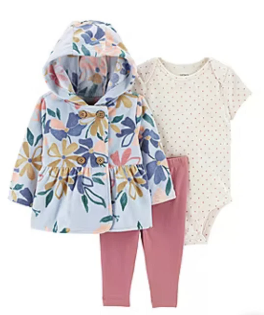 New Baby Girl Clothes Carters 6 Months Bodysuit Cardigan Pants Set 3 PC 3