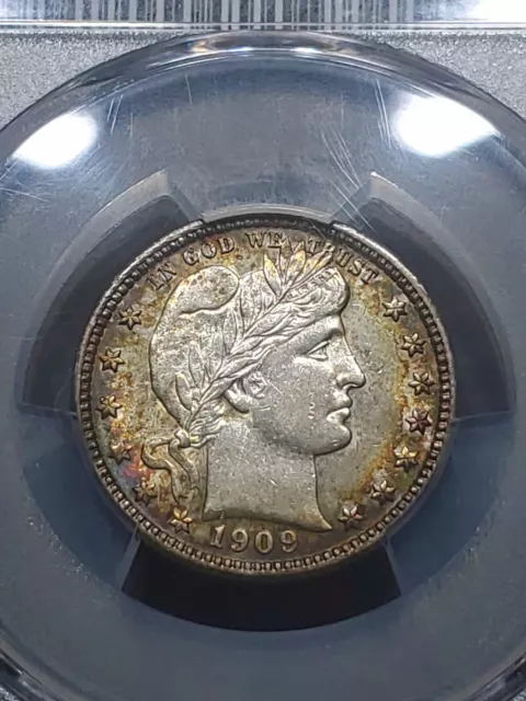 1909-D Barber Quarter PCGS AU/53 Awesome Toning