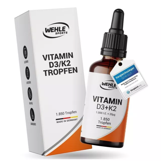 Vitamin D3 K2 Tropfen hochdosiert 50ml Premium: 99,7 % All-Trans