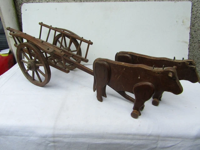 ANCIEN ATTELAGE CHARETTE JARDINIERE CHEVAL DEJOU JOUET EN BOIS env 80cm EUR 145,00 - FR