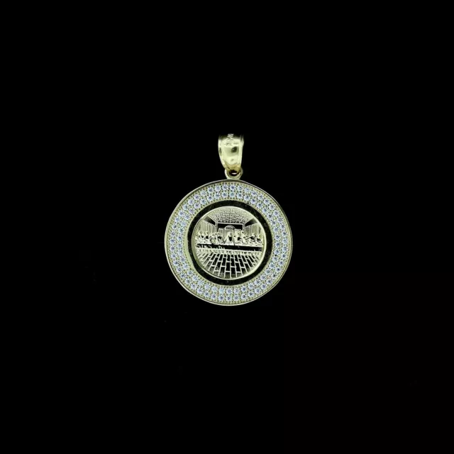 Mens 10K Yellow Gold Round Apostles Last Supper Pendant, 10KT Diamond Cut Charm