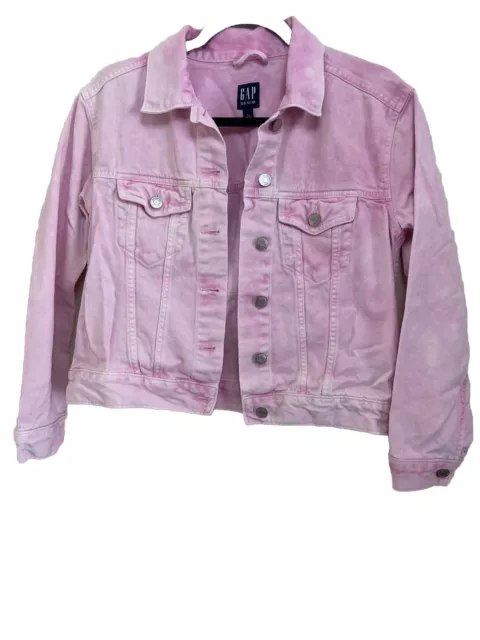 GAP Denim Women's Jean Jacket Cropped Size XS Pink Stone Wash Button Up