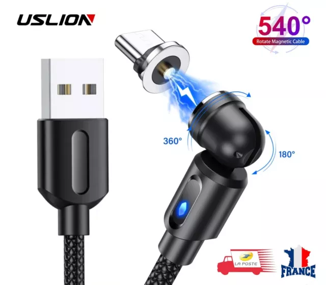 USB Type-C Câble LED magnétique 540 degrés 1M USB cordon USLION