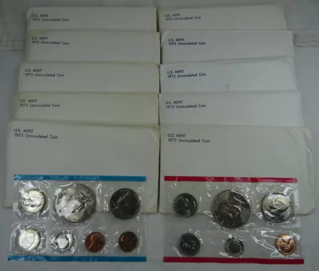 (10) 1973 P & D US Mint Uncirculated Sets OGP BU 120 Coins Bulk Lot