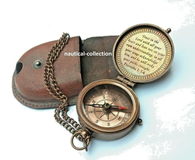 Boussole Nautique Vintage En Laiton Ancien - Reproduction Indienne, Gravée Main, Avec étui, Cadeau Idéal