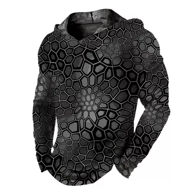 Men's Hoodie Pullover Hooded T Shirt Black Gray Hexagon Graphic Soft LightWeight