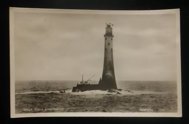 RPPC 1930s? Wolf Rock Lighthouse Lands End UK Cornwall Co