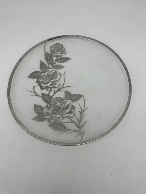 Vintage 12” Glass Plate Sterling Overlay