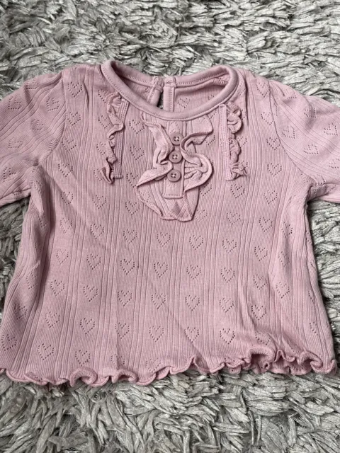 George Baby Girls Pink Frill/Button Top Age 0-3Mths Bnwot