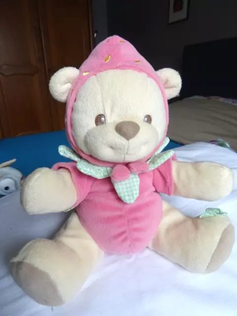 Doudou Nature Bearries Fischer Price  2003 Ours Deguise En Fraise  Hochet  28Cm