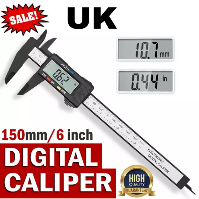 6'' LCD Digital Vernier Caliper Micrometer Measure Tool Gauge Ruler 150mm Black