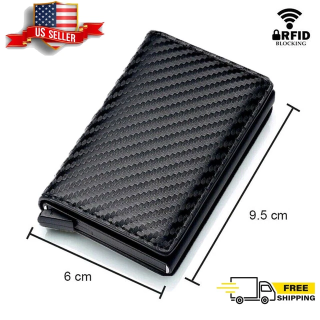 RFID Blocking LEATHER CARBON FIBER Mens Wallet  Purse Slim ID Credit Card Holder