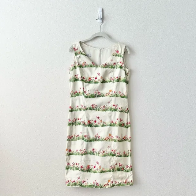 Vintage Moschino Cheapandchic Floral Cotton Dress in White Size 14