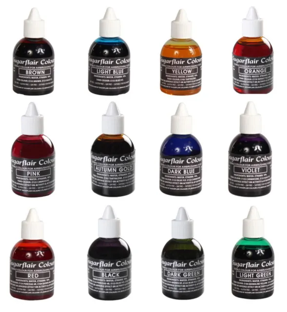 Any 6 Sugarflair Airbrush Colours Edible Liquid Food Colour Dated Dec 2022