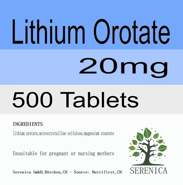 Lithium Orotate 20mg Healthy Mood Memory Vitamin x 500 Tablets