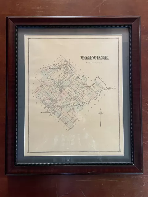 Antique Map Warwick Township Bucks County PA 1876 Original Framed Matted