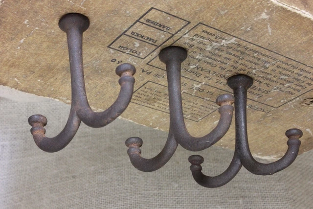 3 old Coat Hooks under shelf cup hangers farmhouse vintage 1880’s rustic 2 1/4" 7