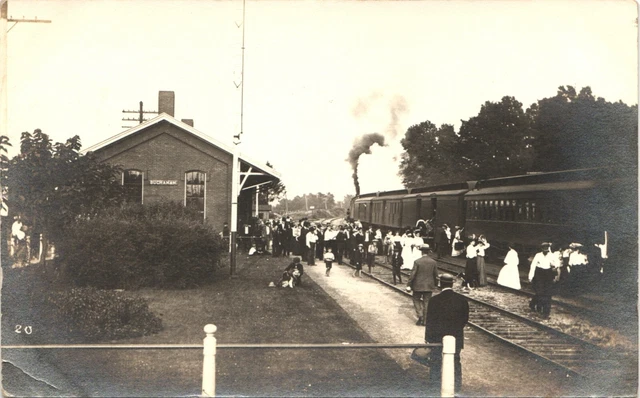 BUCHANAN MI RAILROAD STATION c1910 real photo postcard rppc train depot michigan