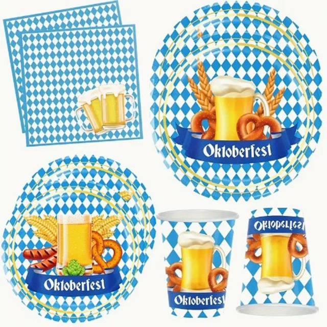 Nappe Oktoberfest Bavaroise - 2 Pièces Bleu Et Blanc, 275x128 Cm - Décoration De Fête, Jardin (PVC Imperméable)