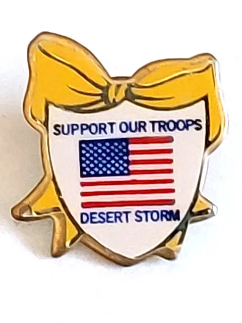 Support Our Troops Desert Storm Yellow Ribbon Lapel Pin