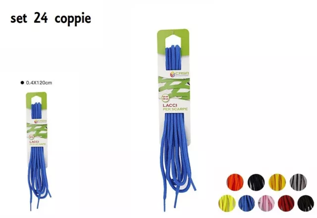 Set 24 Pezzi Lacci Coppia Stringhe Per Scarpe Calzature Colorati 0,4x120cm dfh